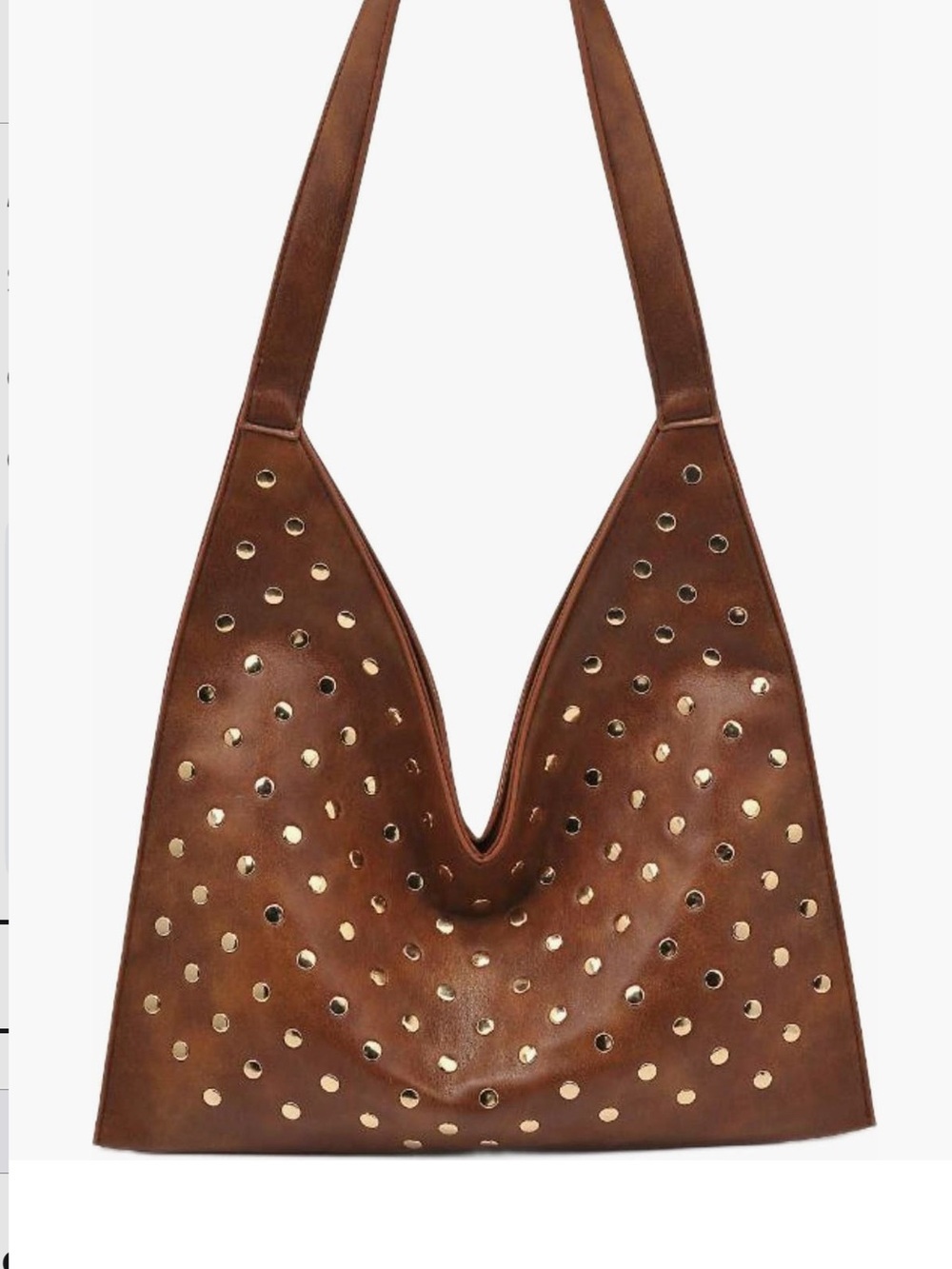 Modo Lux Brown Shoulder Bag with Gold Stud Accents
